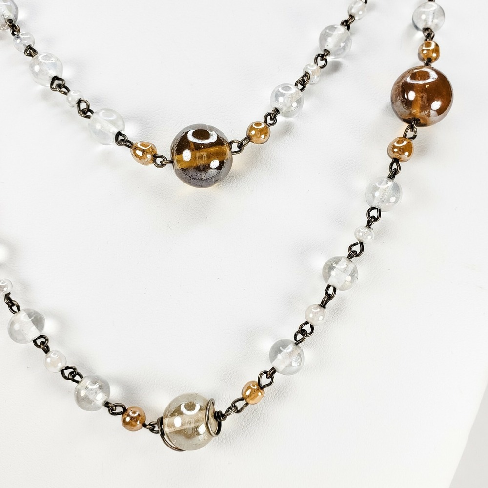 Glass Bead Twisted Wire Necklace Single Strand 38 Inches - Picture 6 of 6